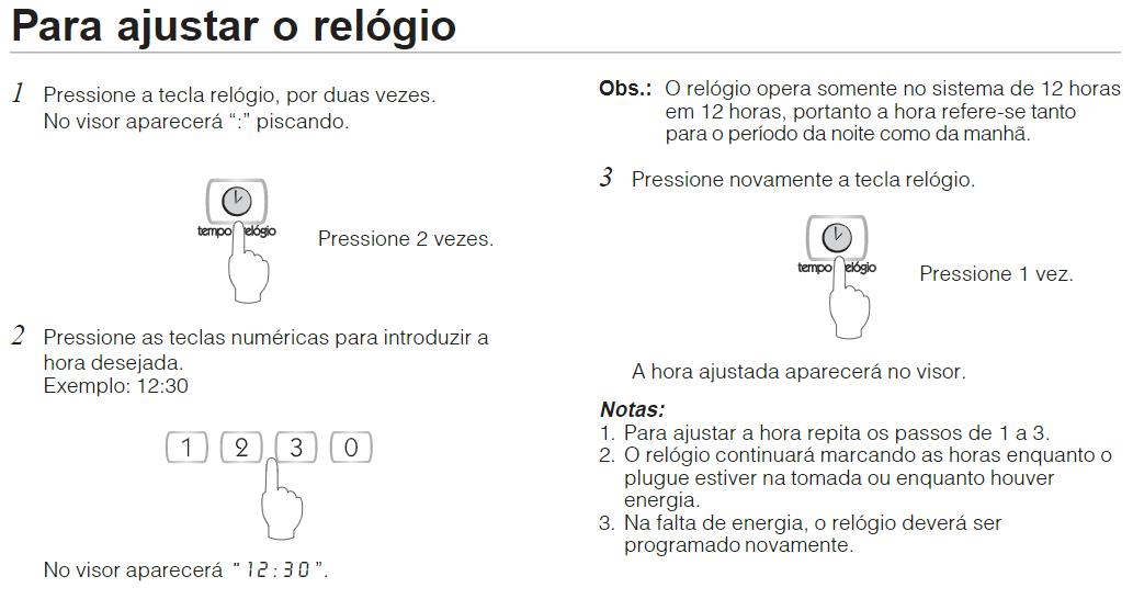 Aprenda os passos para configurar corretamente a hora no seu microondas