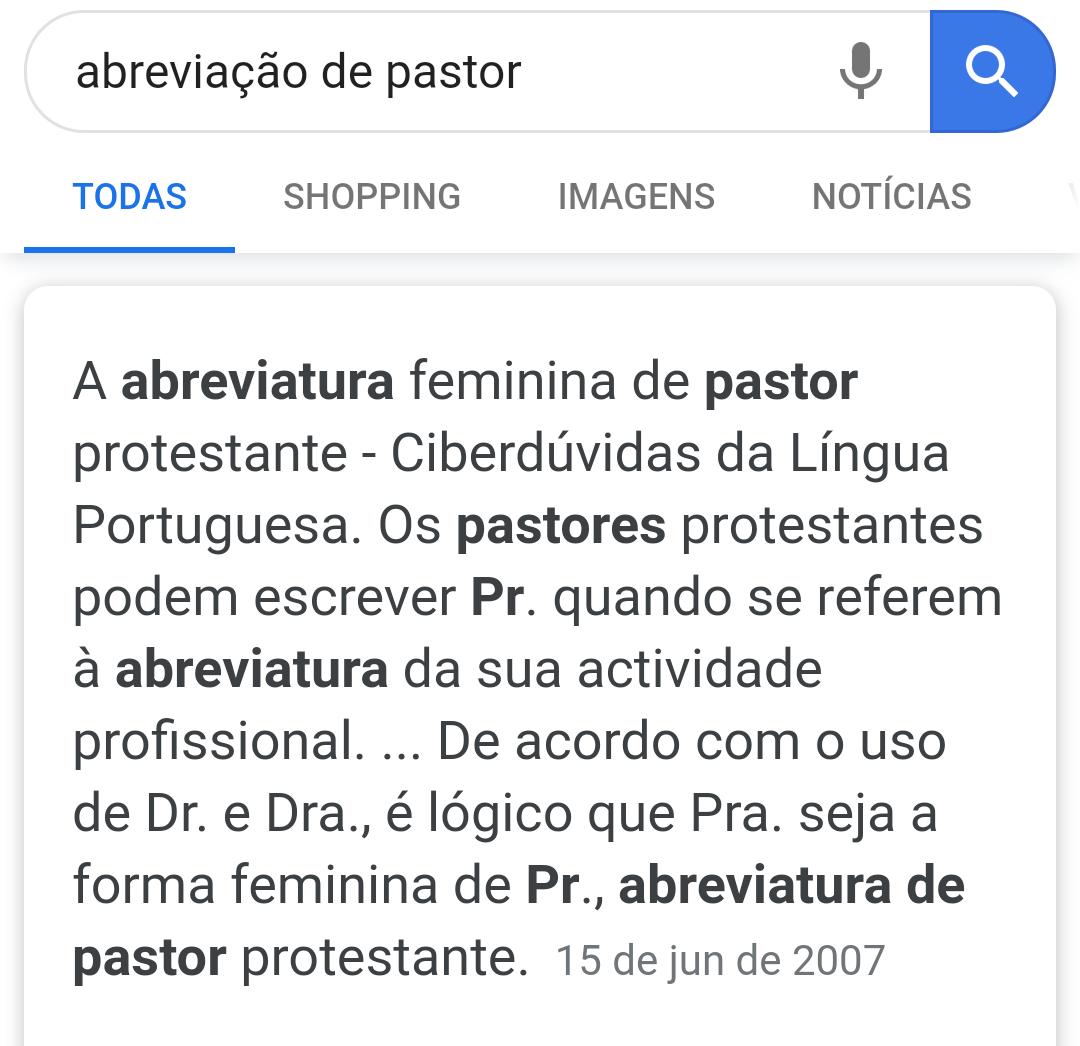 Descobrindo a Abreviação de Pastor