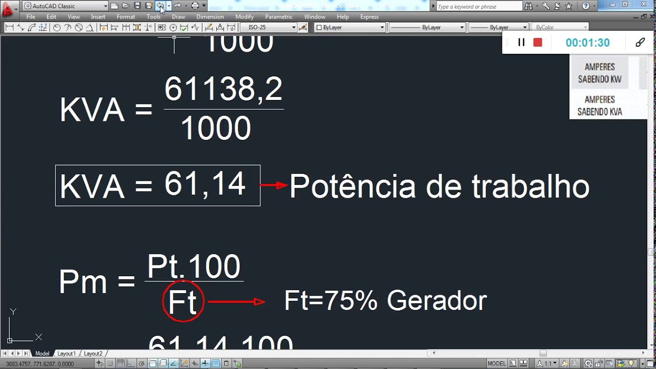 Como calcular o valor de 1 kVA em Ampères?